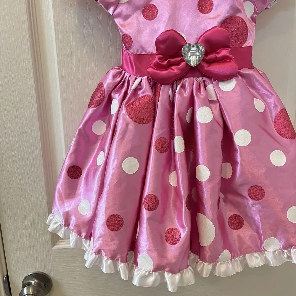 Disney Minnie Mouse Costume Dress Pink Glitter Polka Dots Bow Girls Size 3 - Picture 3 of 16
